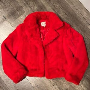 GB Girls size 11/12 Red Fur Jacket. Excellent condition